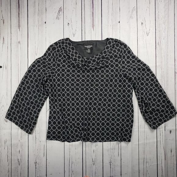 Russell Kemp Woman Black White Circle Print Sheer Drapey Neck Blouse Size 4X - Picture 1 of 7